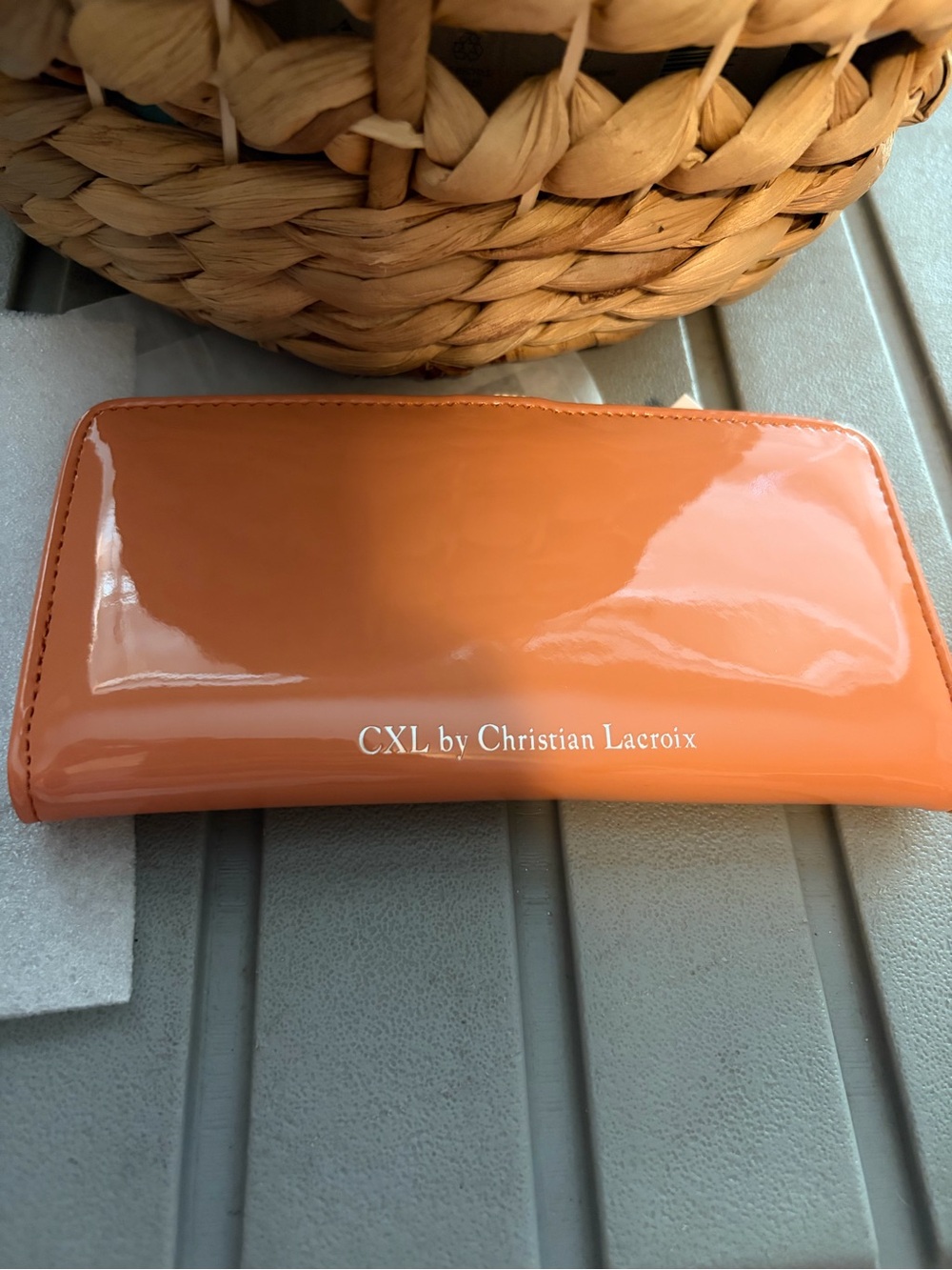 CXL by Christian Lacroix Metro Patent Bi-Fold Skinny Wallet Tango Orange NWT